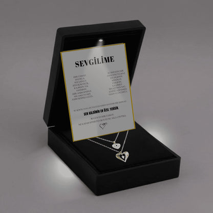 "Sevgilime" Çift Kalp Kolye Anlamlı Not ve Kutulu