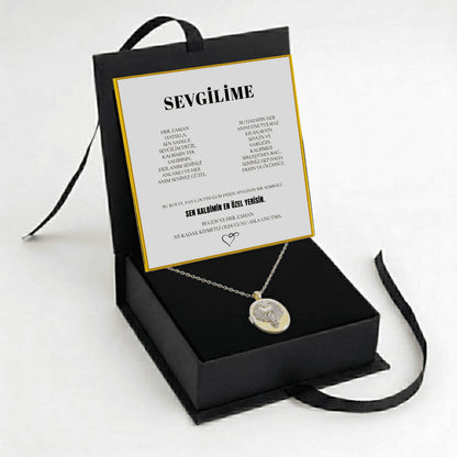 "Sevgilime" Fotoğraflı El İşleme Taşlı Kolye Anlamlı Not ve Kutulu