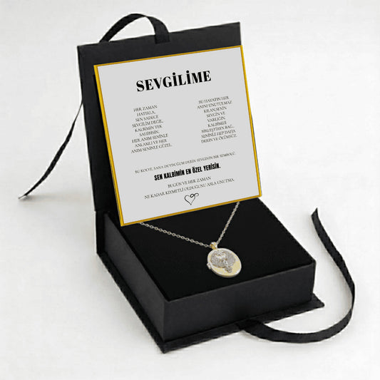 "Sevgilime" Fotoğraflı El İşleme Taşlı Kolye Anlamlı Not ve Kutulu