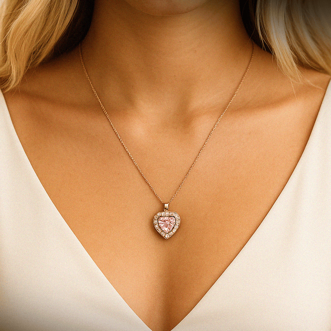“Kızıma” Pembe Kristal Kalpli Kolye Anlamlı Notlu ve Kutulu