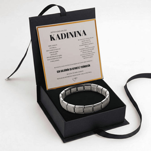 "Kadınına" Esnek Charm Bileklik Anlamlı Not ve Kutulu