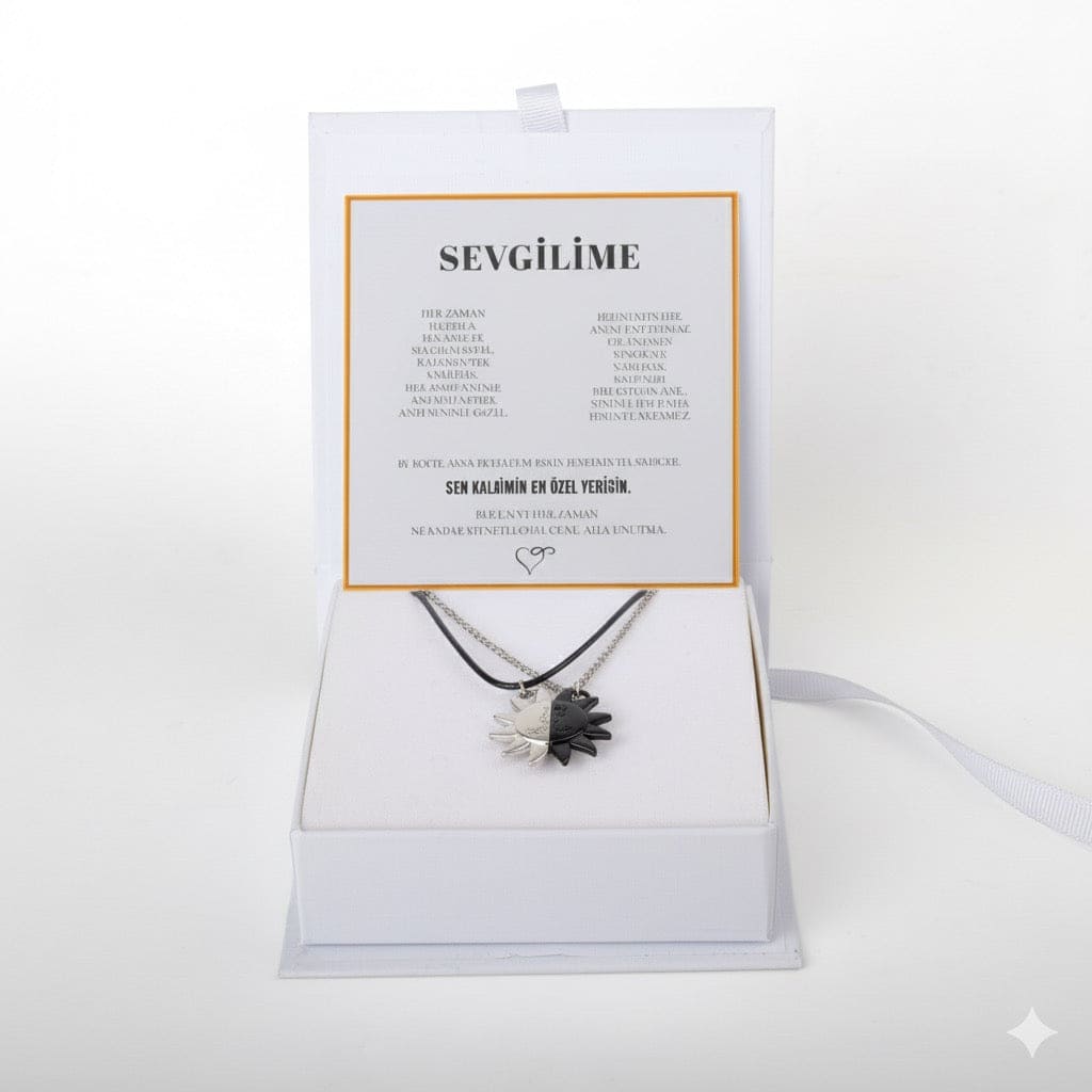 "Sevgilime" İkili Çift Güneş Kolye Anlamlı Not ve Kutulu