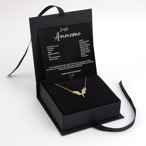 "Anneme" Melek Kolye Anlamlı Not ve Kutulu