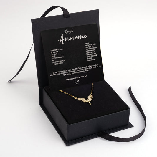 "Anneme" Melek Kolye Anlamlı Not ve Kutulu