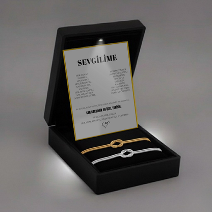 "Sevgilime" İkili Çift Düğüm Bileklik Anlamlı Not ve Kutulu