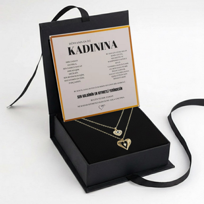 "Kadınına" Çift Kalp Kolye Anlamlı Not ve Kutulu