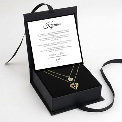 "Kızıma" Çift Kalp Kolye Anlamlı Not ve Kutulu