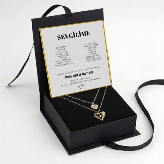 "Sevgilime" Çift Kalp Kolye Anlamlı Not ve Kutulu