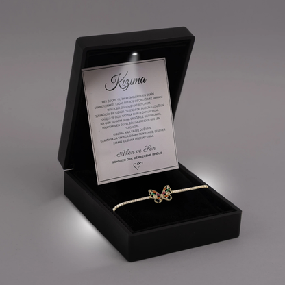 "Kızıma" Harmoni Kristal Taşlı Kelebek Bileklik Notlu ve Kutulu