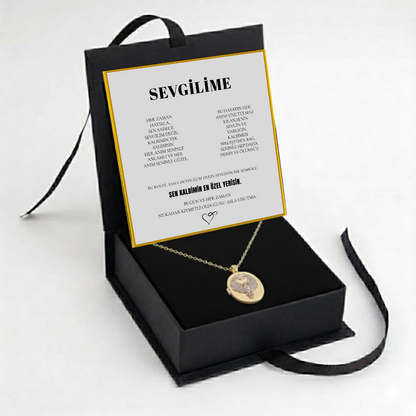 "Sevgilime" Fotoğraflı El İşleme Taşlı Kolye Anlamlı Not ve Kutulu