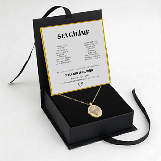 "Sevgilime" Fotoğraflı El İşleme Taşlı Kolye Anlamlı Not ve Kutulu