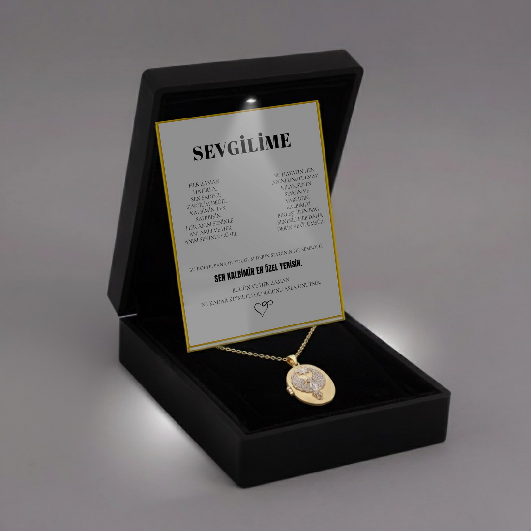 "Sevgilime" Fotoğraflı El İşleme Taşlı Kolye Anlamlı Not ve Kutulu