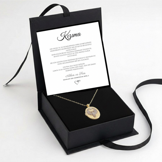 "Kızıma" Fotoğraflı El İşleme Taşlı Kolye Anlamlı Not ve Kutulu