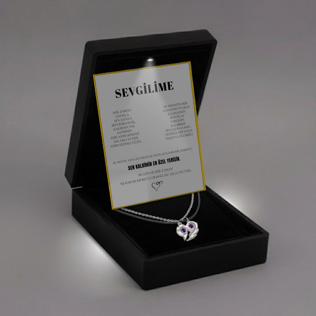 "Sevgilime" İkili Çift Kalp Kolye Anlamlı Not ve Kutulu
