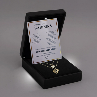 "Kadınına" Çift Kalp Kolye Anlamlı Not ve Kutulu