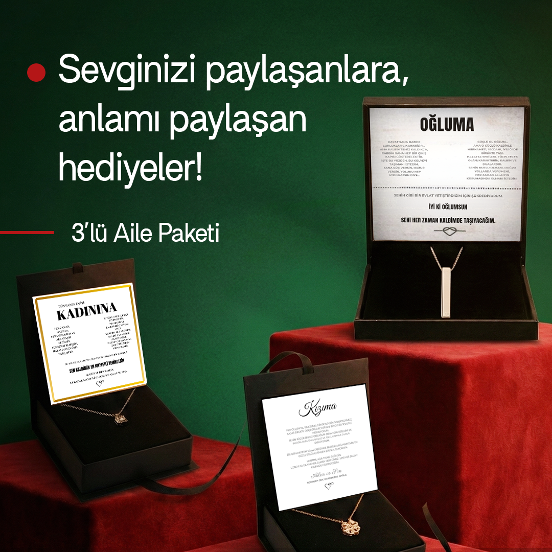 Myla 3'lü Aile Paketi ''Kızıma Yonca, Kadınıma Zarafet ve Oğluma Çubuk Kolye''