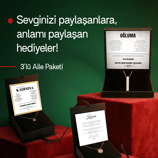 Myla 3'lü Aile Paketi ''Kızıma Yonca, Kadınıma Zarafet ve Oğluma Çubuk Kolye''