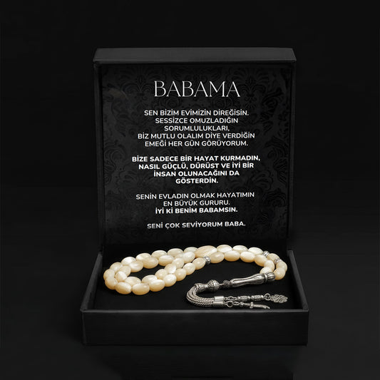 Babama Usta İşçilik ile Şekillenmiş Sedef Tesbihi Ömürlük Çınar & Sarsılmaz Asalet