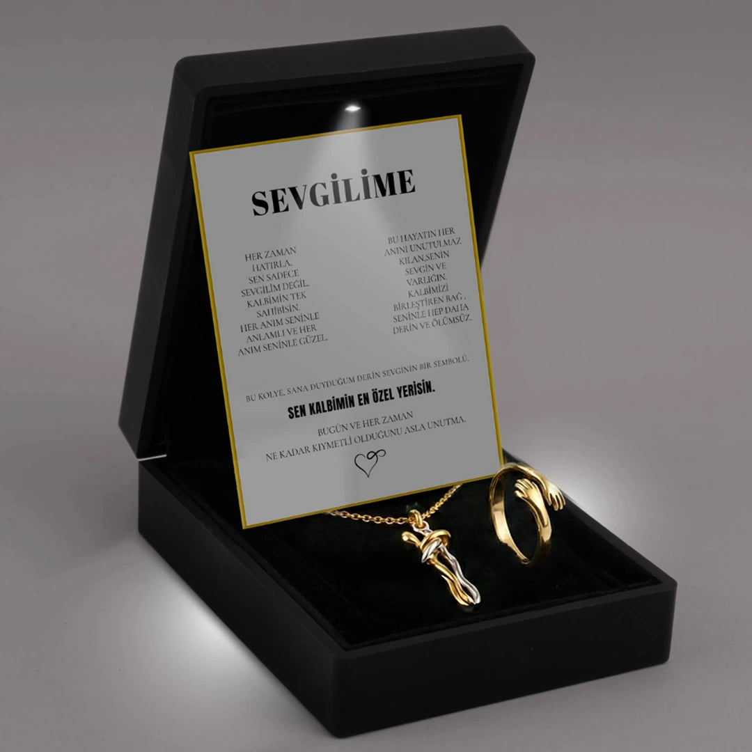 “Sevgilime” Sarılma Kolyesi ve Yüzüğü Not ve Kutulu