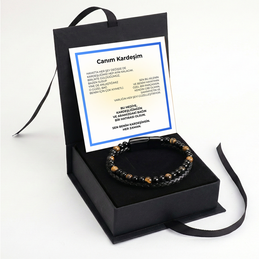 ''Canım Kardeşim'' Erkek Kaplan Gözü Bileklik Notlu ve Kutulu