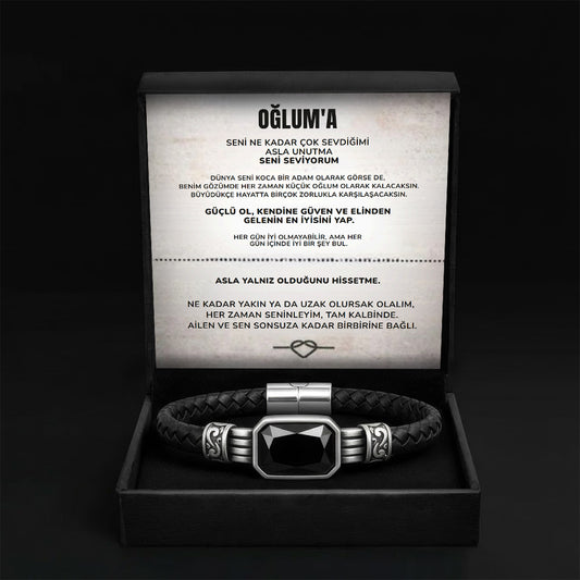 ''Oğluma'' Fantastik Oniks Doğal Taş Sarsılmaz Güç ve Ebedi Bağ Bileklik