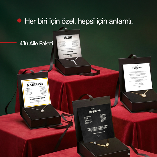 Myla 4'lü Aile Paketi ''Kızıma Yonca, Kadınıma Zarafet, Anneme Melek ve Oğluma Çubuk Kolye''