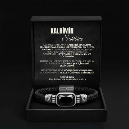Kalbimin Sahibine Fantastik Oniks Doğal Taş Bileklik + Dünyanın En İyi Annesine Yonca Kolye