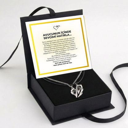 “Avucunun İçinde” 100 dilde seni seviyorum çift kalp kolye