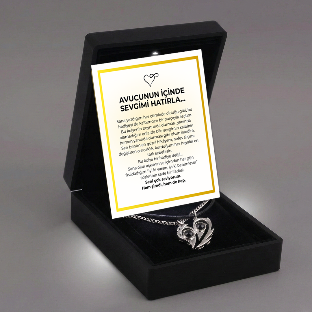 “Avucunun İçinde” 100 dilde seni seviyorum çift kalp kolye