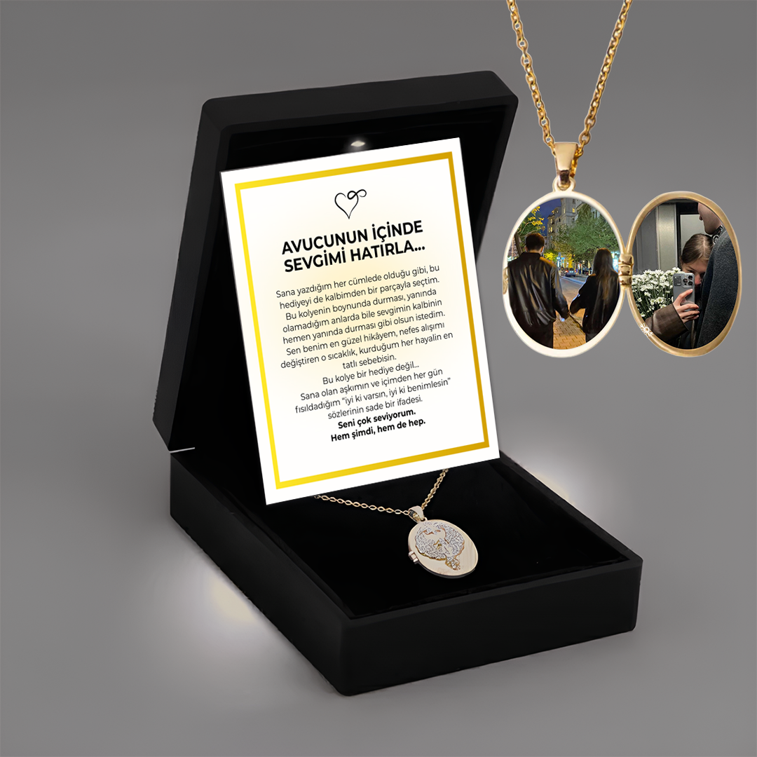 “Avucunun içinde Notlu” Fotoğraflı Anı Kolyesi