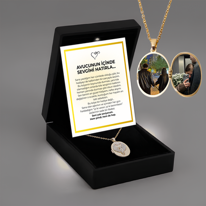 “Avucunun içinde Notlu” Fotoğraflı Anı Kolyesi