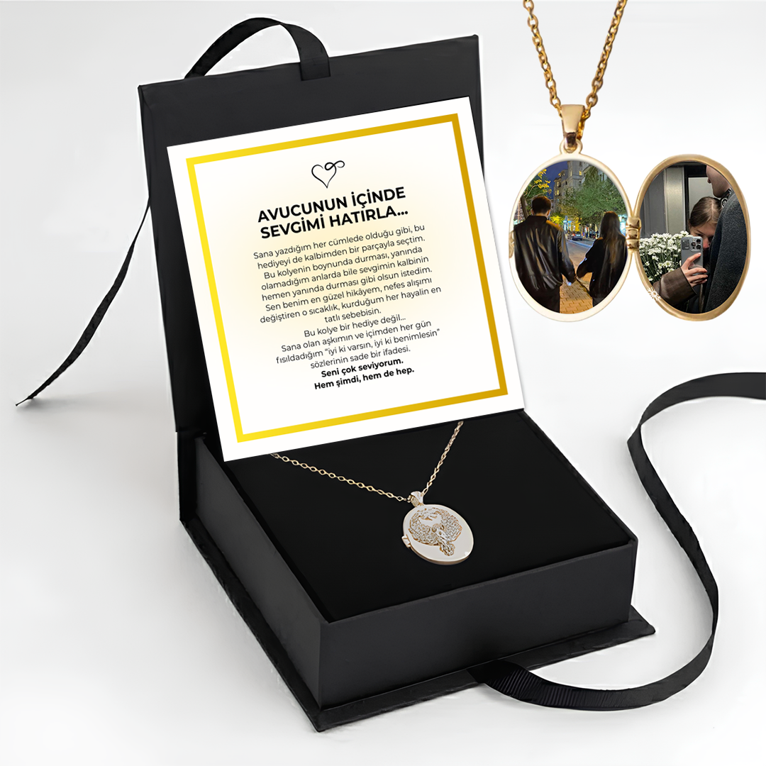 “Avucunun içinde Notlu” Fotoğraflı Anı Kolyesi