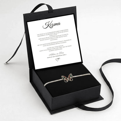 "Kızıma" Harmoni Kristal Taşlı Kelebek Bileklik Notlu ve Kutulu