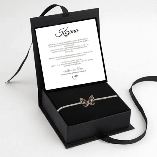 "Kızıma" Harmoni Kristal Taşlı Kelebek Bileklik Notlu ve Kutulu