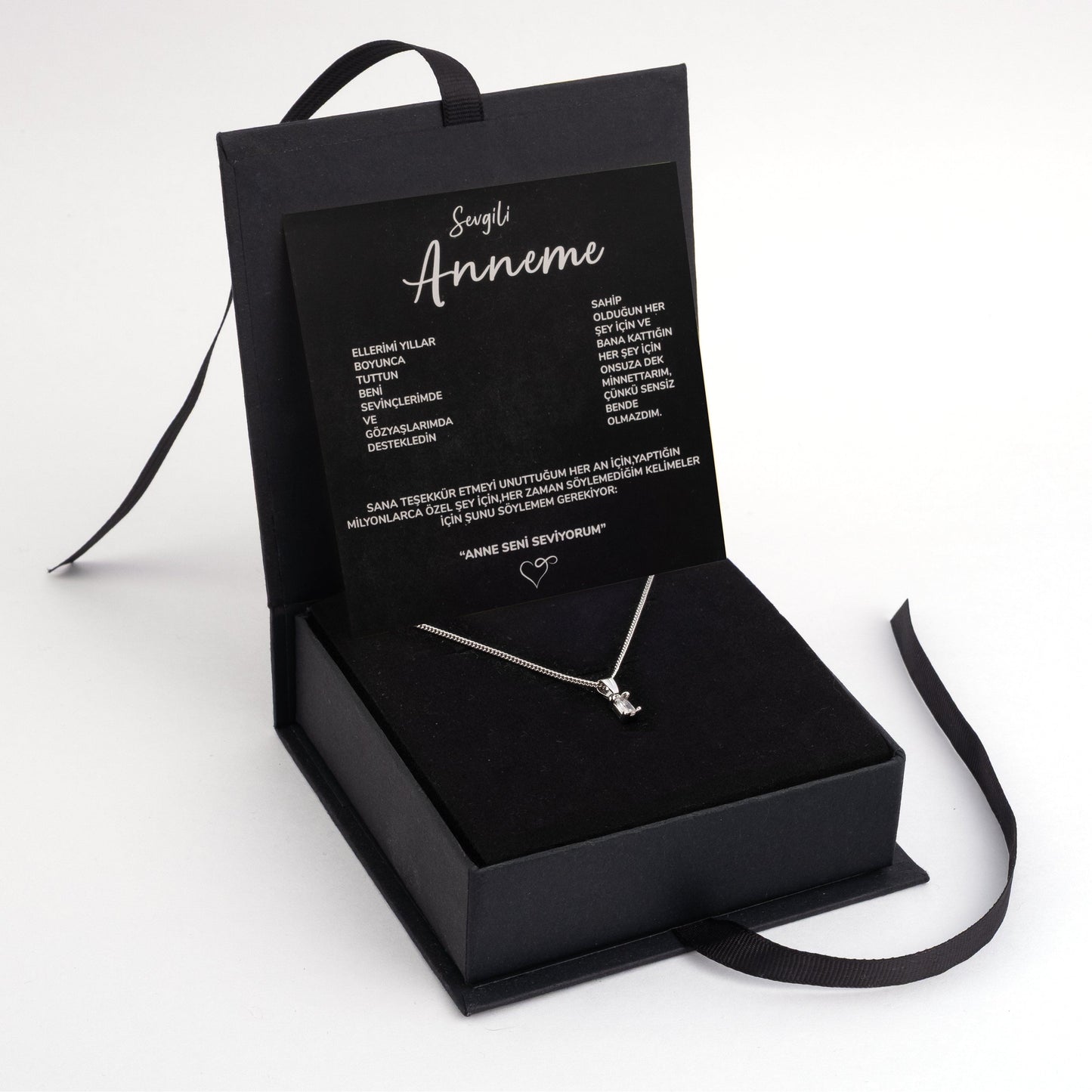 "Anneme" Tek Taş Kristal kolye Anlamlı Not ve Kutulu