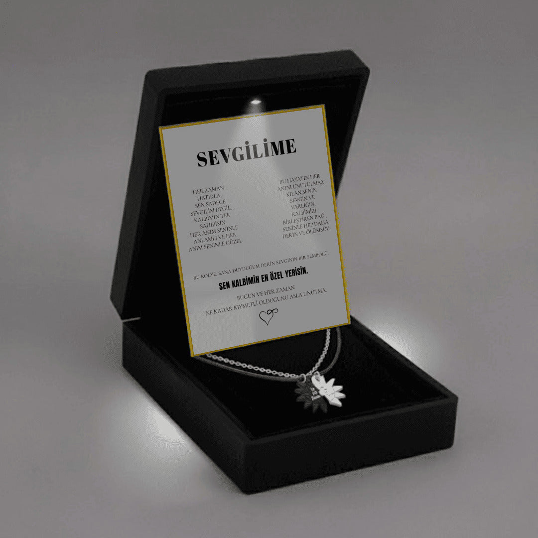 "Sevgilime" İkili Çift Güneş Kolye Anlamlı Not ve Kutulu