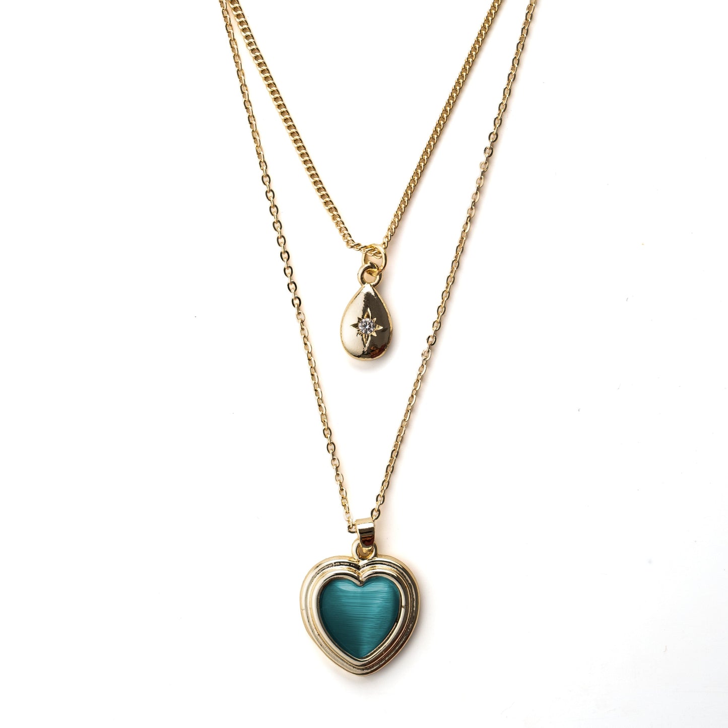 "Kızıma" Deniz Mavisi İkili Kalp Kolye Anlamlı Not ve Kutulu