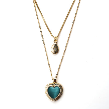 "Kızıma" Deniz Mavisi İkili Kalp Kolye Anlamlı Not ve Kutulu