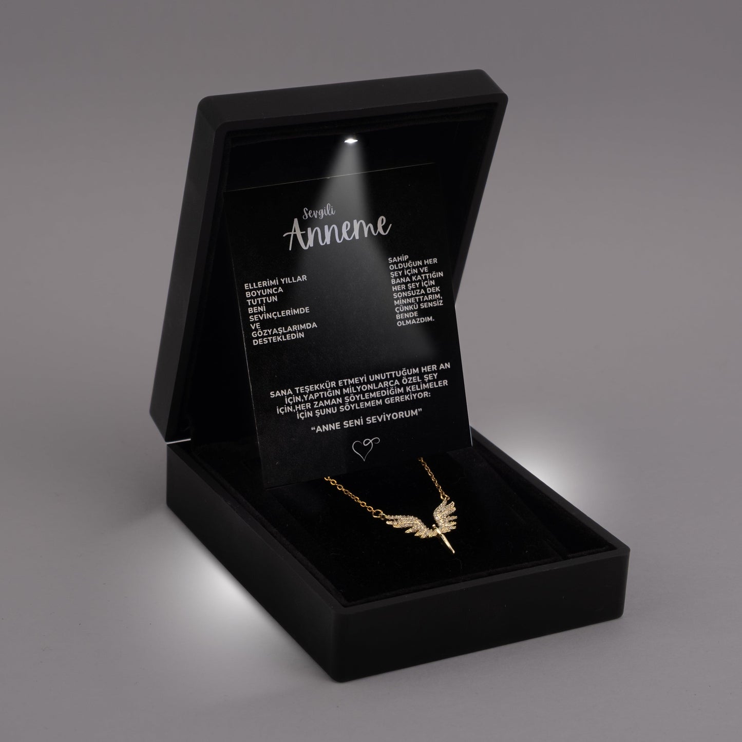 "Anneme" Melek Kolye Anlamlı Not ve Kutulu