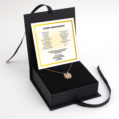 ''Canım Arkadaşıma'' Yonca Kolye Anlamlı Not ve Kutulu