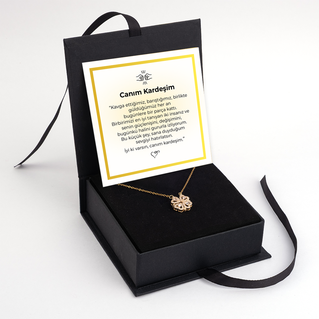 ''Canım Kardeşim'' Yonca Kolye Anlamlı Not ve Kutulu