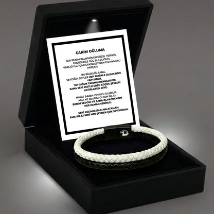 ''Canım Oğluma'' Siyah - Beyaz Takım Bilekliği Hazır Hediye Paketi