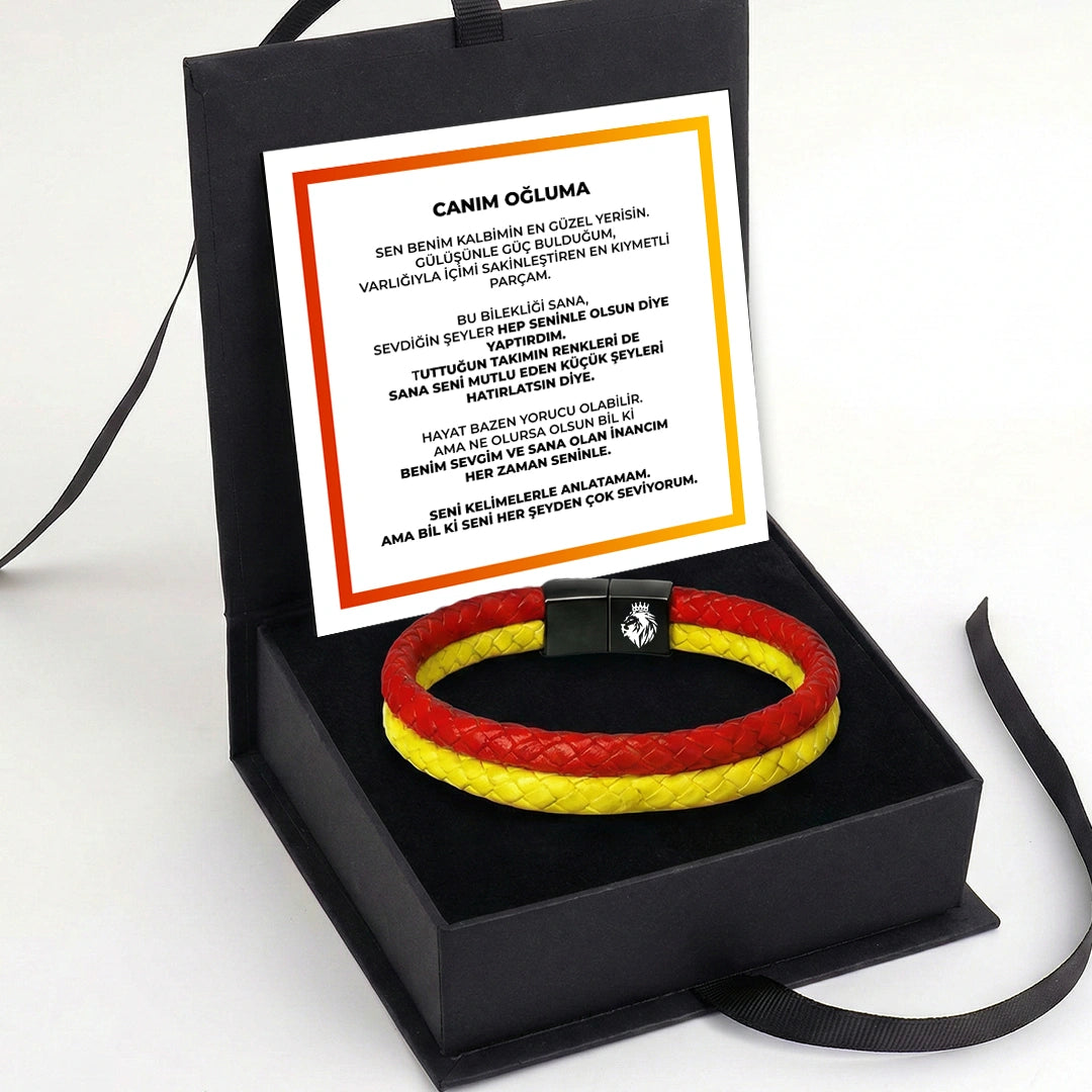 ''Canım Oğluma'' Sarı - Kırmızı Takım Bilekliği Hazır Hediye Paketi