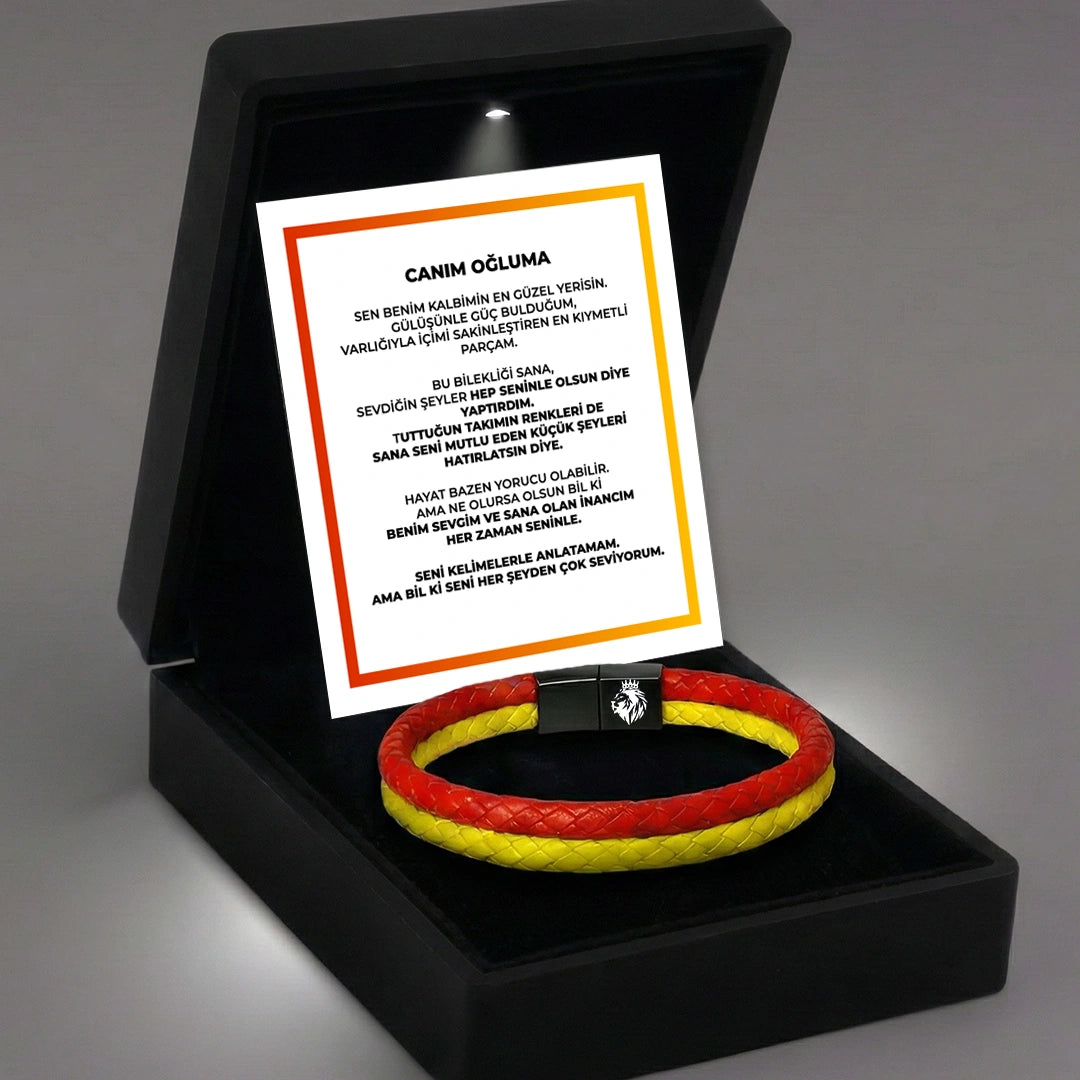 ''Canım Oğluma'' Sarı - Kırmızı Takım Bilekliği Hazır Hediye Paketi