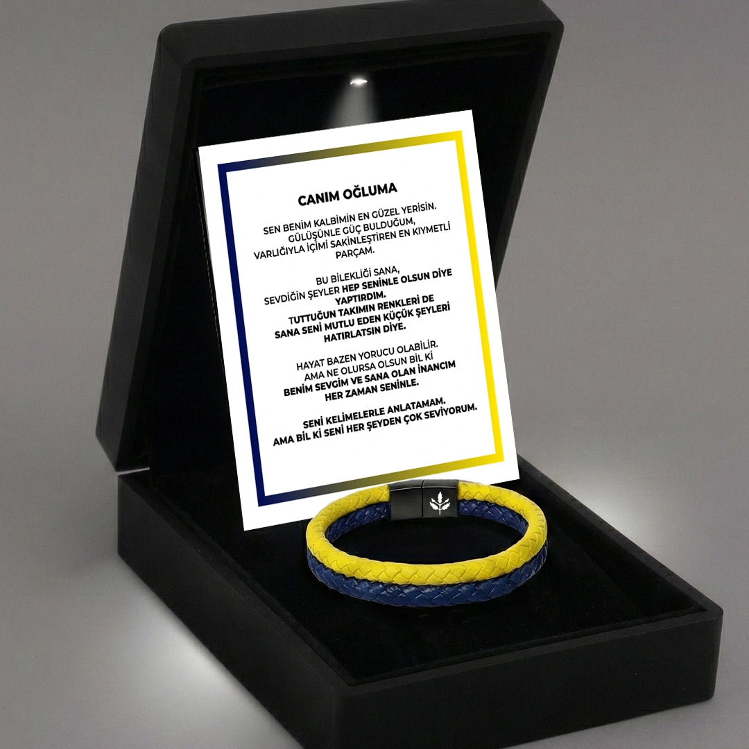 ''Canım Oğluma'' Sarı - Lacivert Takım Bilekliği Hazır Hediye Paketi