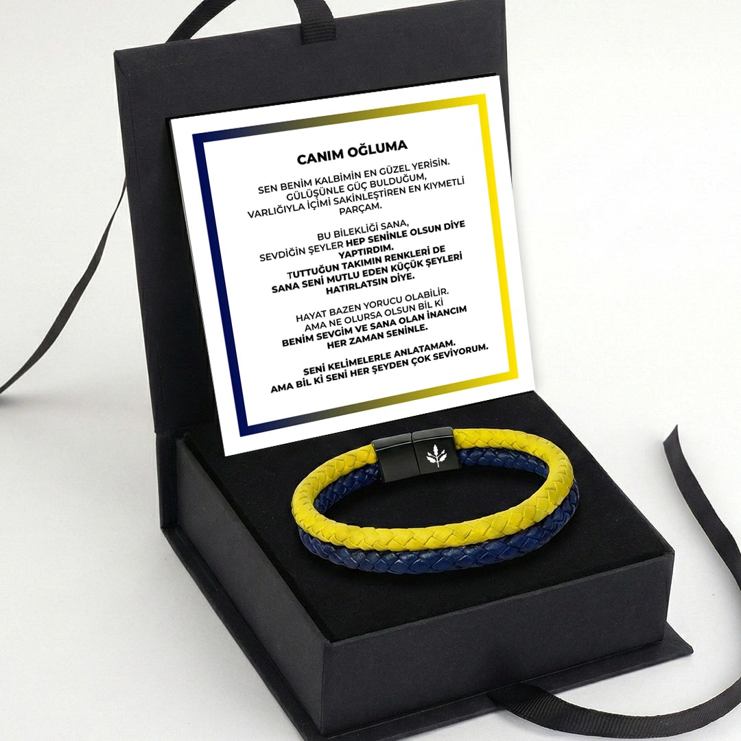 ''Canım Oğluma'' Sarı - Lacivert Takım Bilekliği Hazır Hediye Paketi