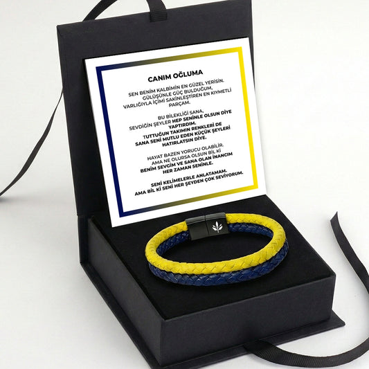 ''Canım Oğluma'' Sarı - Lacivert Takım Bilekliği Hazır Hediye Paketi