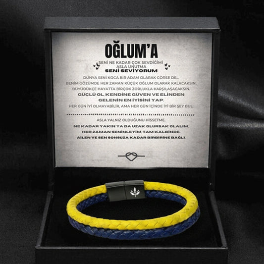 ''Oğluma'' Sarı - Lacivert Takım Bilekliği Hazır Hediye Paketi