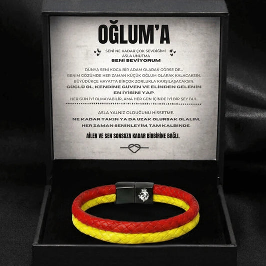 ''Oğluma'' Sarı - Kırmızı Takım Bilekliği Hazır Hediye Paketi