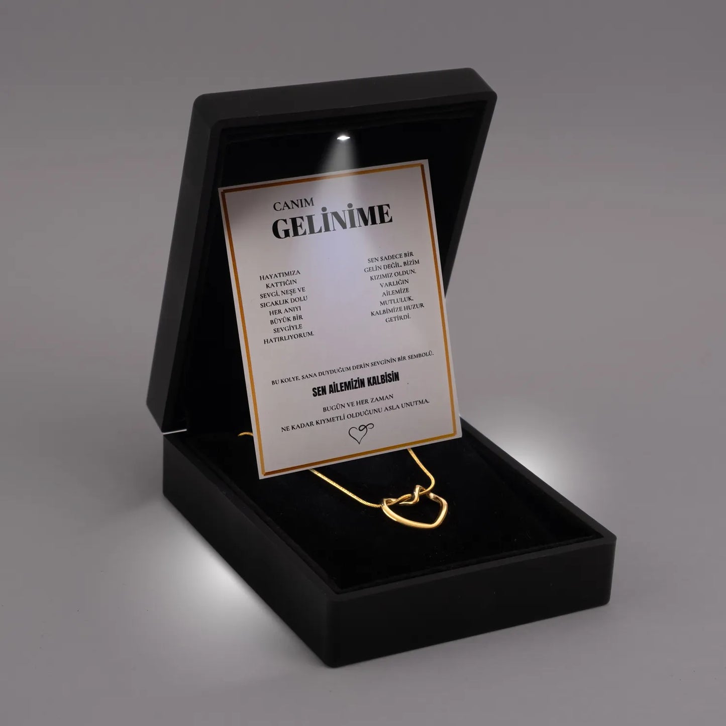 "Gelinime" Kalp Çelik Kolye Notlu ve Hediye Kutulu